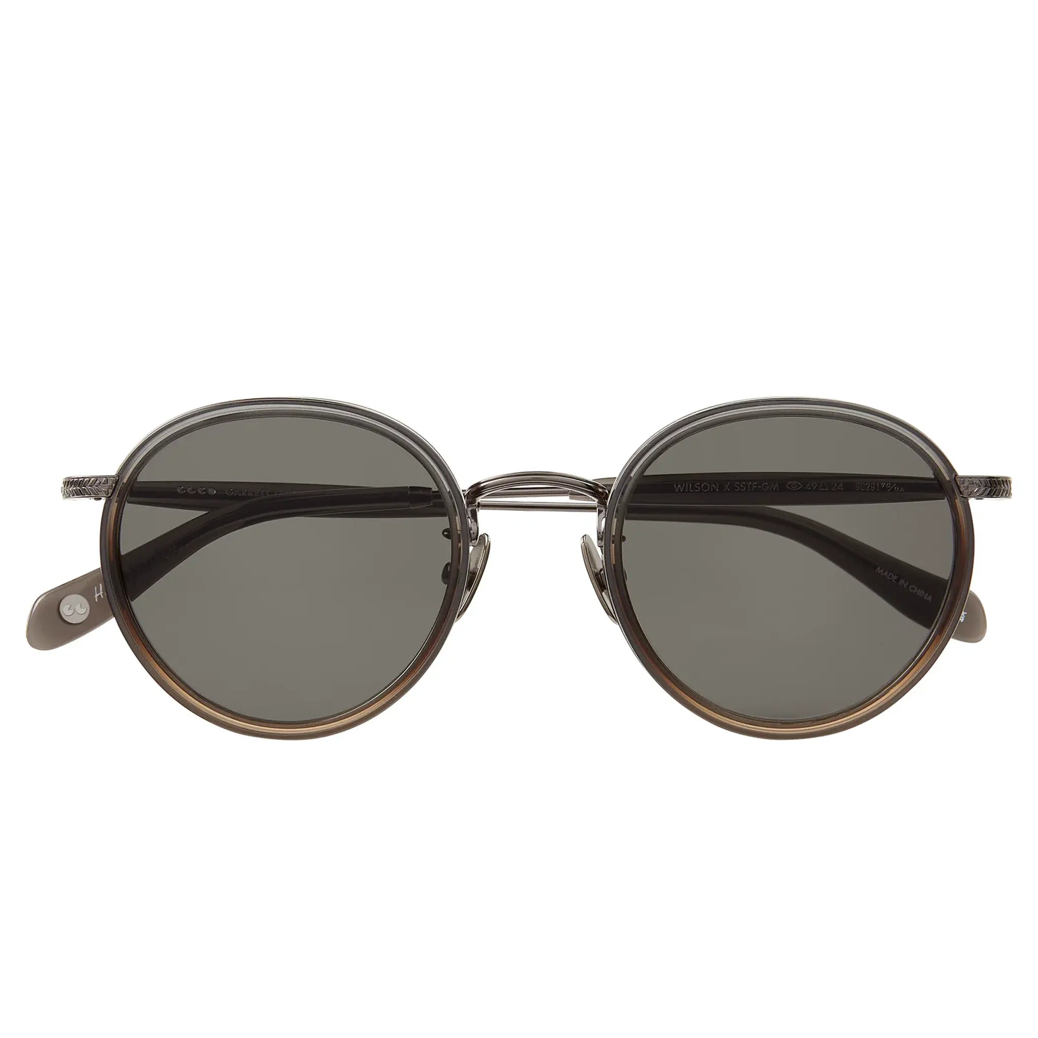 Front Back View of Garrett Leight Wilson X Forever Classic Douglas Fir Pewter Sunglasses